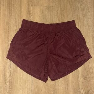 Brown/maroon high-wasted athletic running shorts